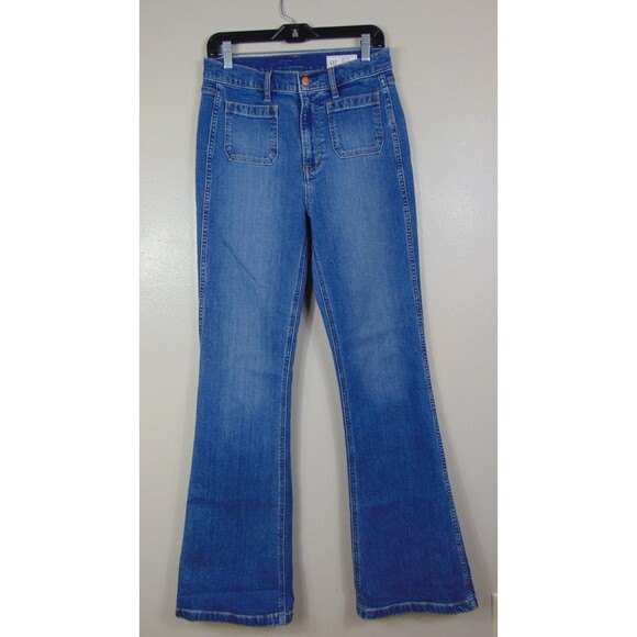 Gap 70's Flare High Rise Dark Wash Denim Jeans Women's Size 8 Tall Stretch 8T - Picture 2 of 8